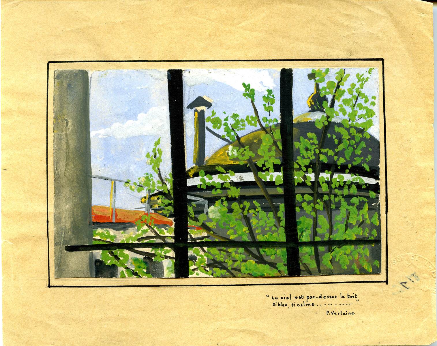 "Le ciel est par-dessus le toit, si bleu, si calme ... P. Verlaine" (titre inscrit, manuscrit)
