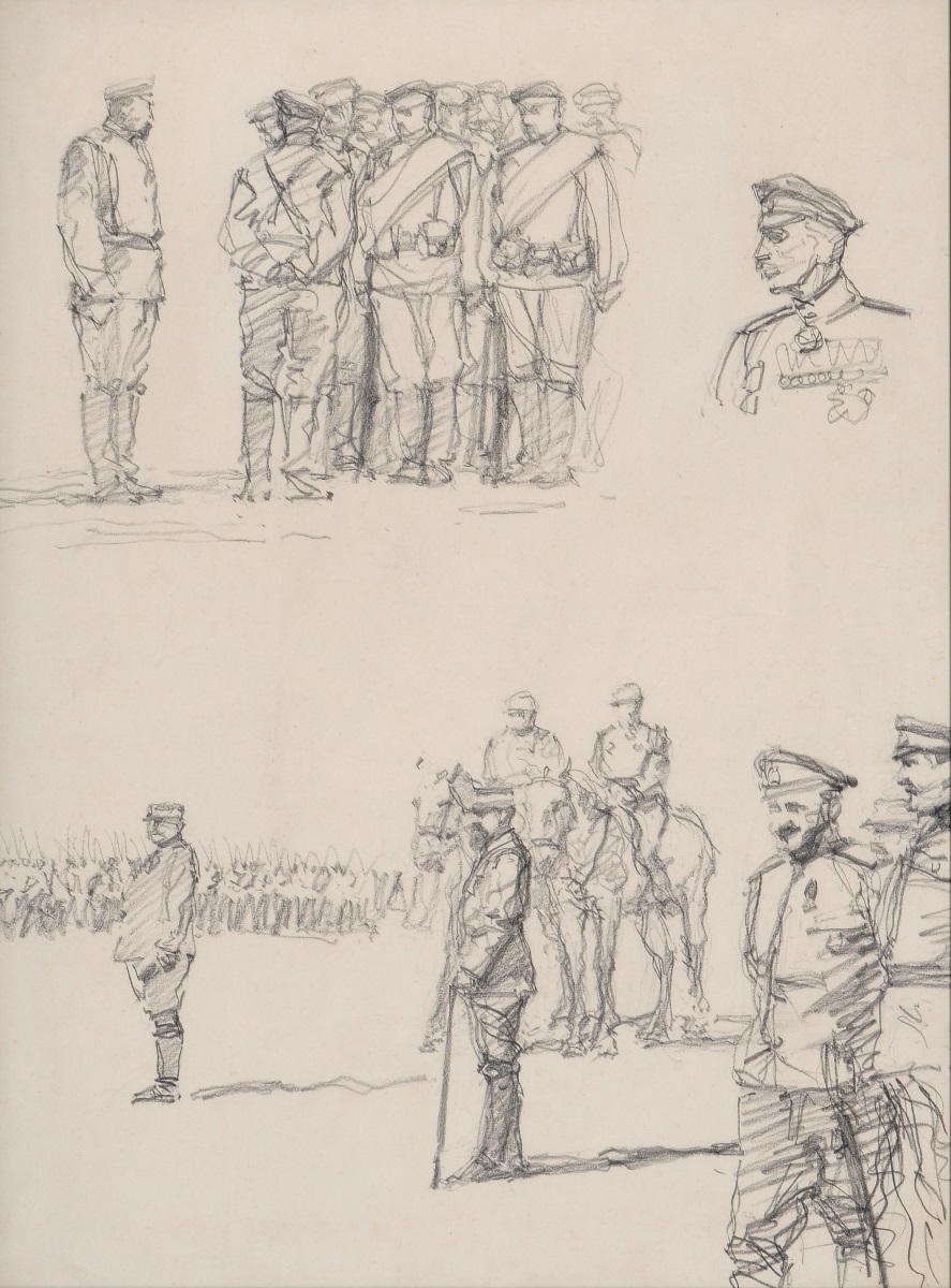 Défilé des troupes russes devant les généraux Joffre et Gouraud au camp de Mailly (20 juin 1916) ; Portrait du général Lokhvitski