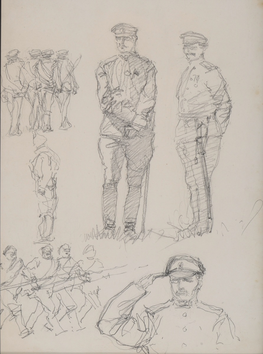 Soldats russes défilant devant des officiers