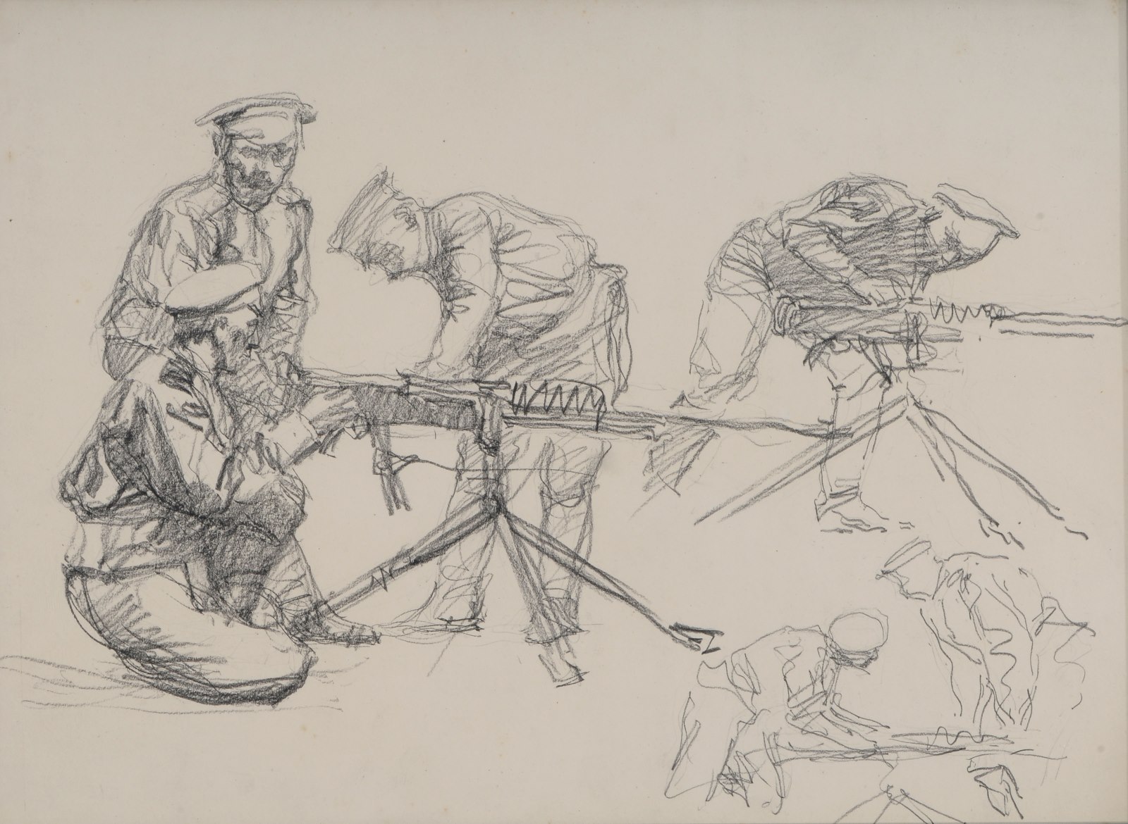 Soldats russes s'entraînant au maniement d'une mitrailleuse Hotchkiss