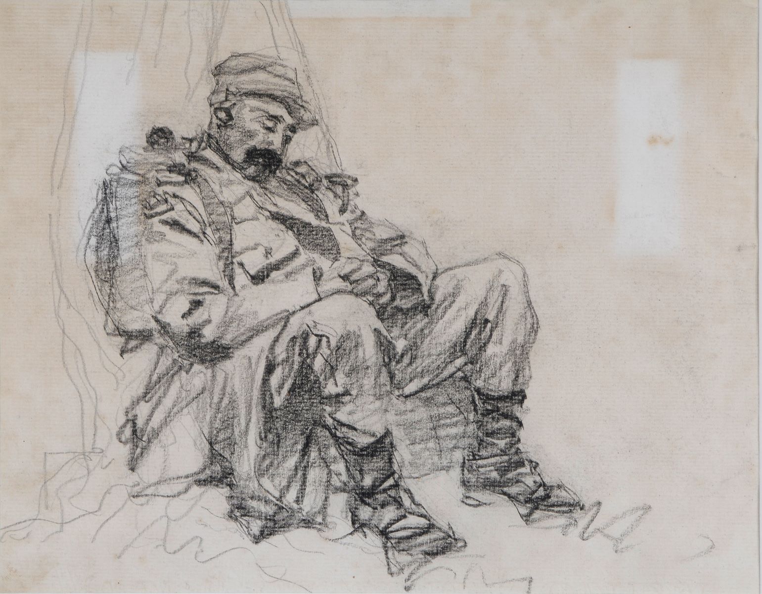 Soldat français endormi adossé à un arbre