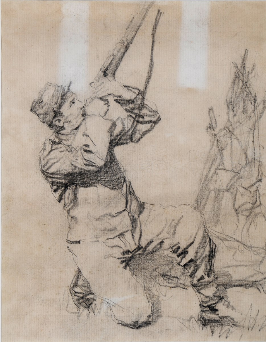 Soldat français agenouillé tirant en l'air