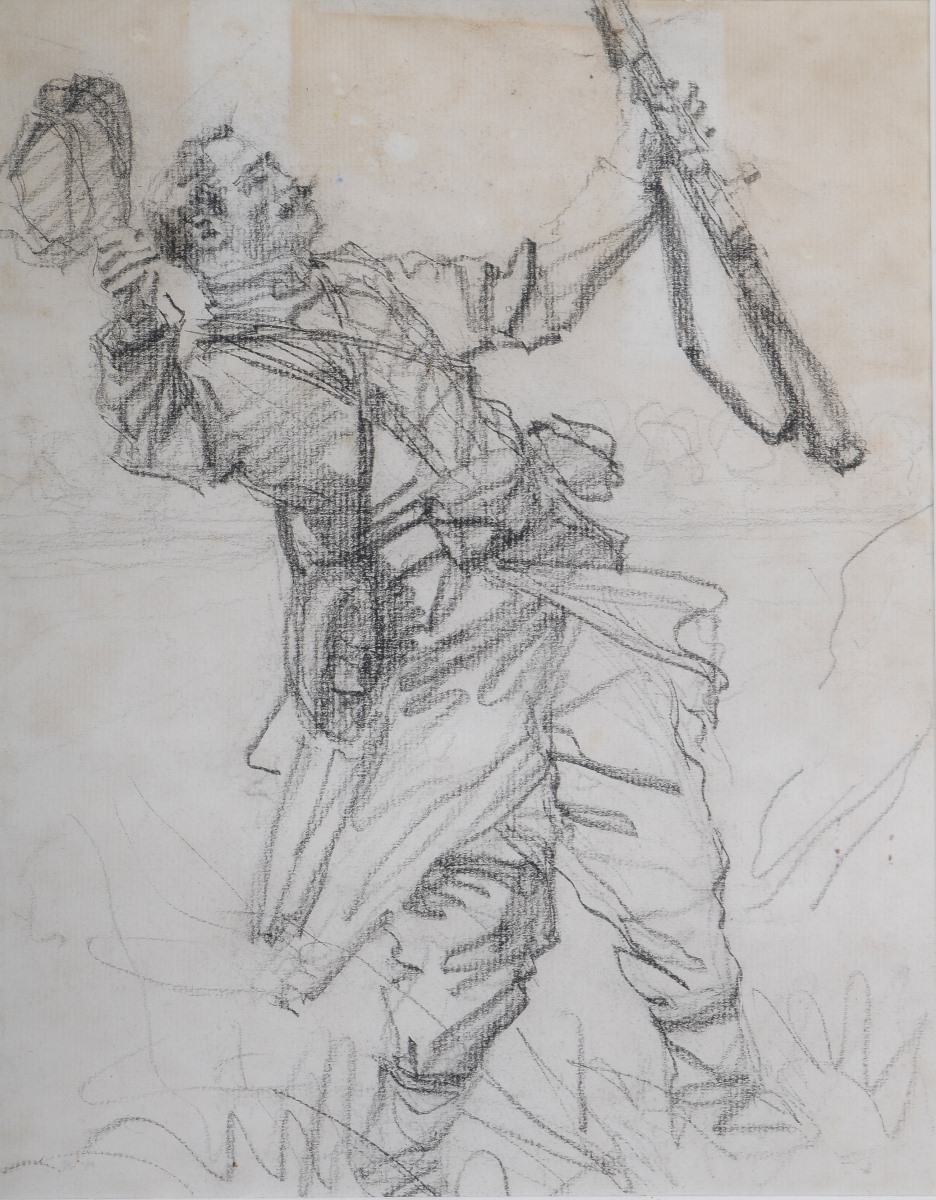 Soldat français debout blessé par un projectile