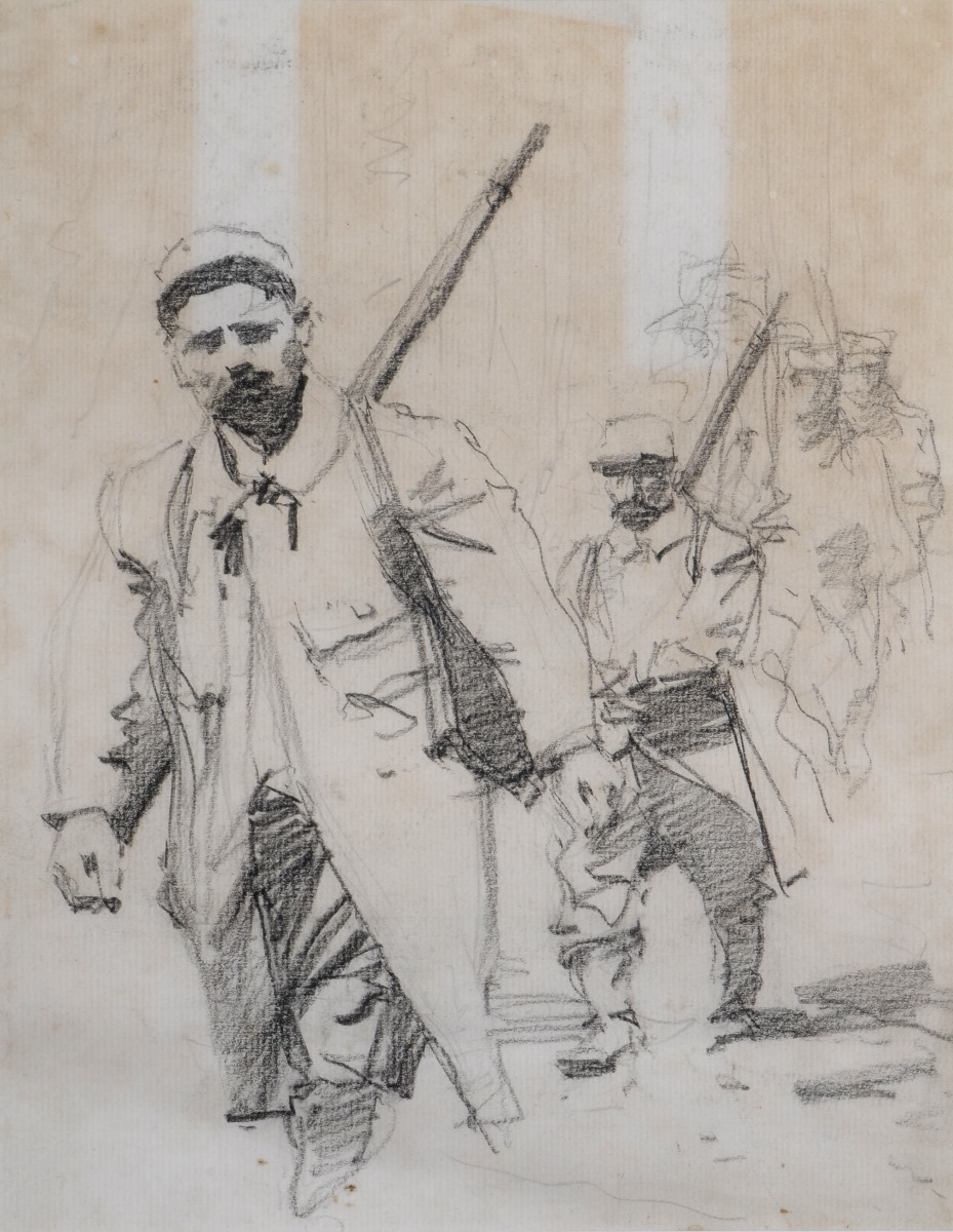 Soldats français marchant en colonne