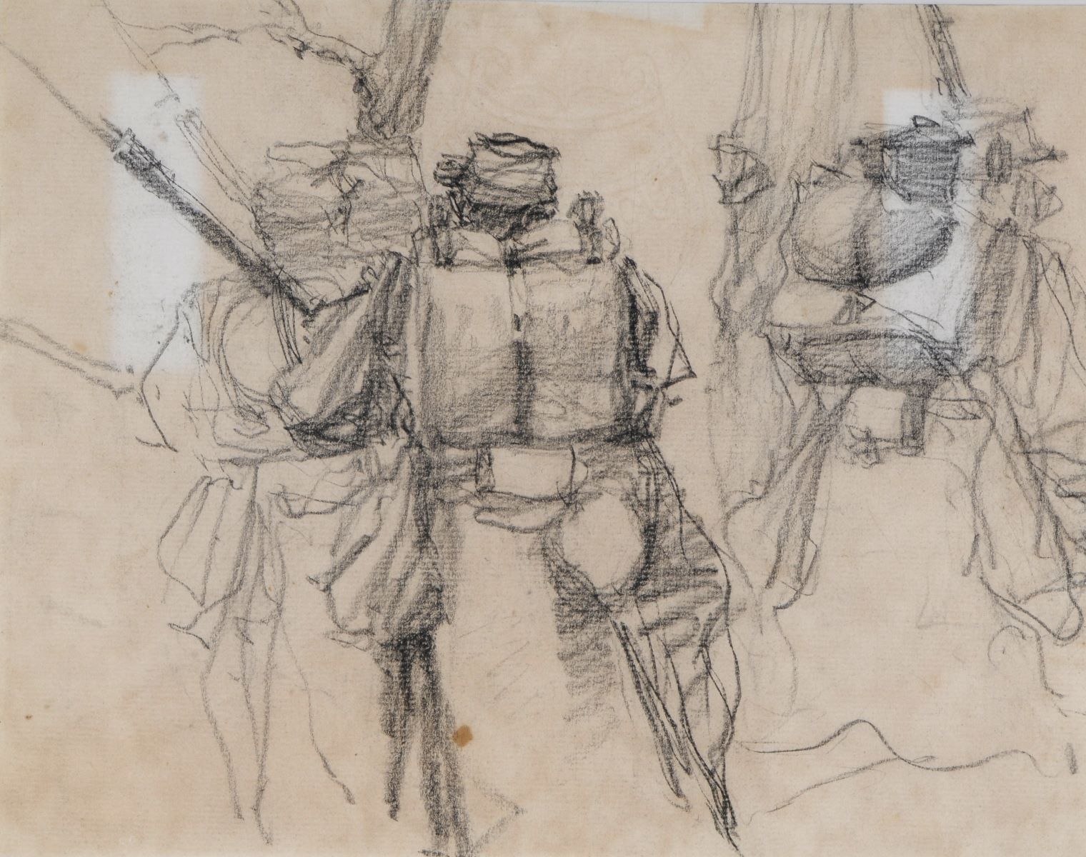 Soldats français marchant vers l'ennemi vus de dos