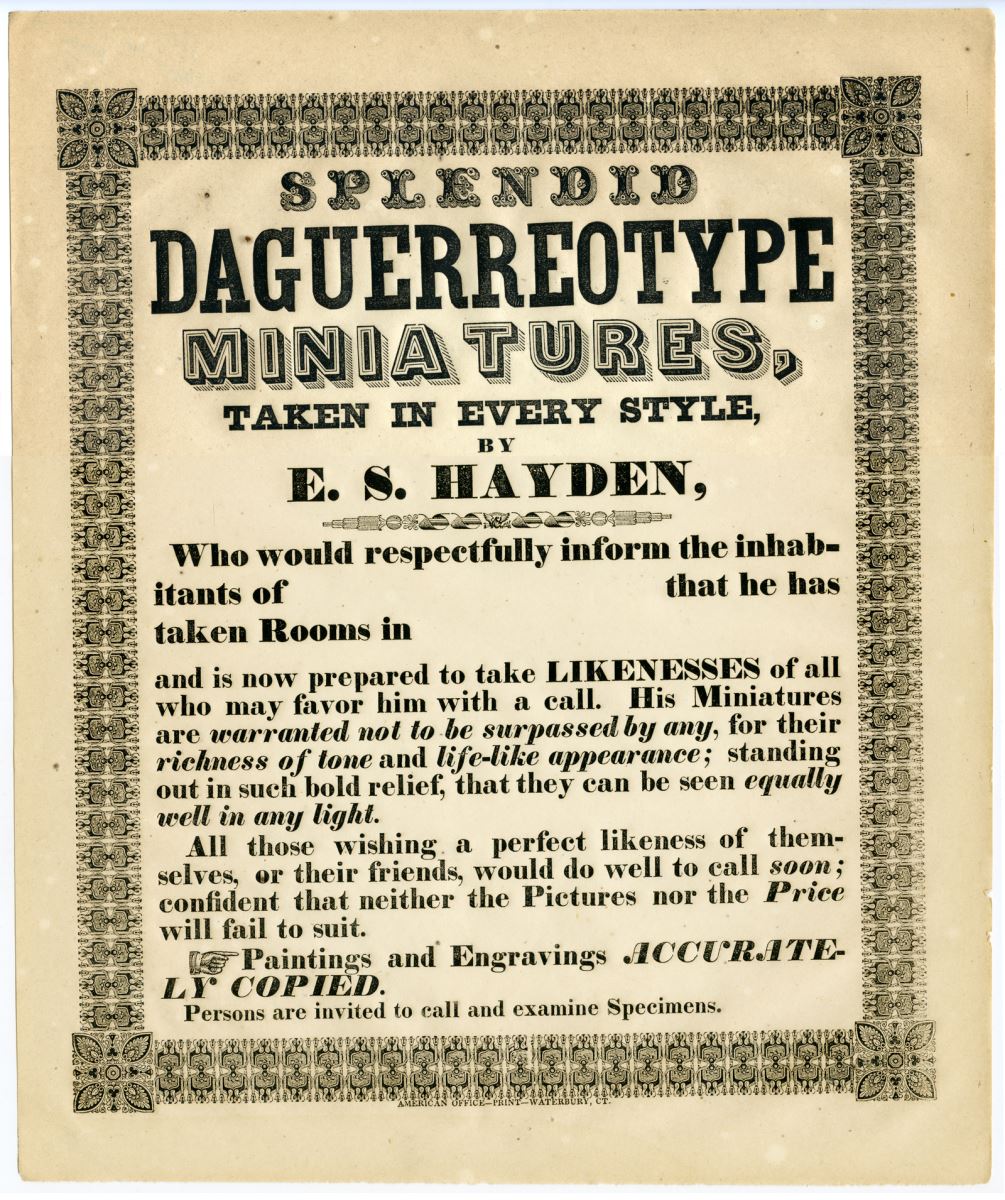 Splendid daguerreotype miniatures, taken in every style, by E. S. Hayden