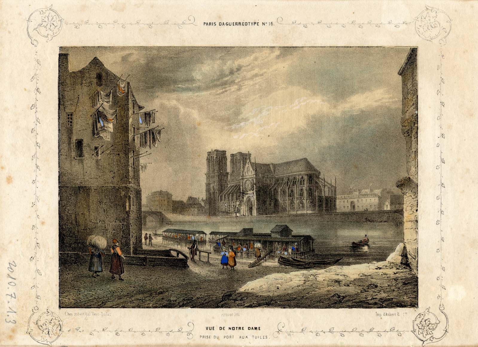 Vue de Notre Dame prise du port aux Tuiles ; Paris et ses environs reproduits par le daguerréotype