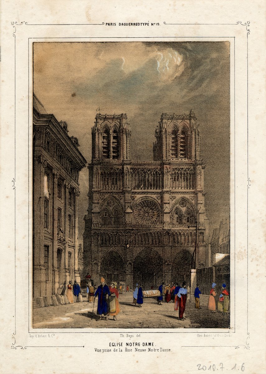 Eglise Notre-Dame vue prise de la Rue Neuve Notre Dame ; Paris et ses environs reproduits par le daguerréotype