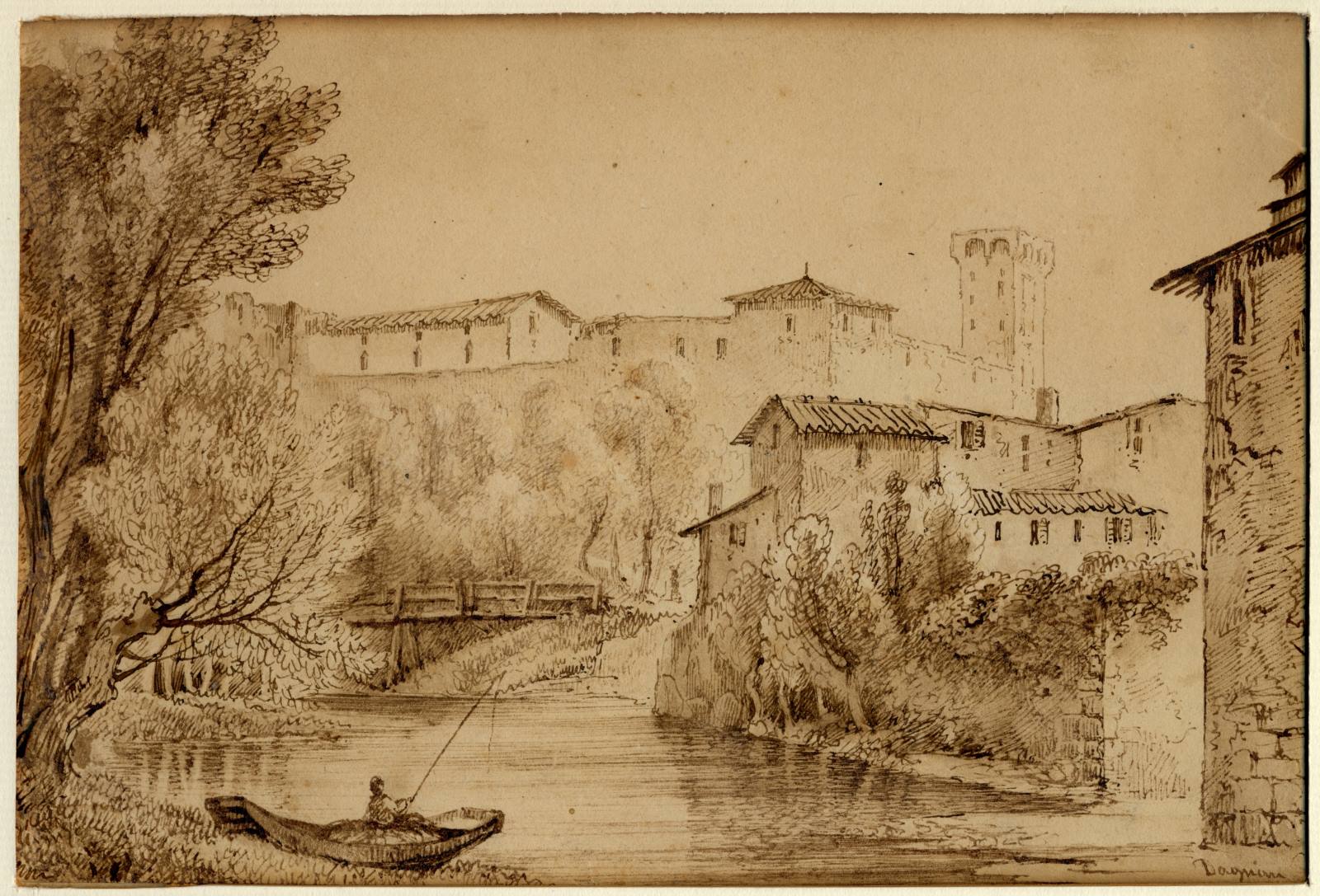 Paysage d'Italie avec un pêcheur