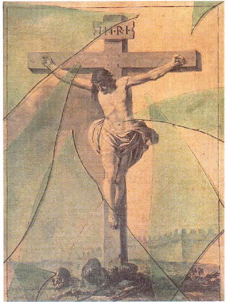 Trompe l'oeil au verre cassé (Crucifixion)