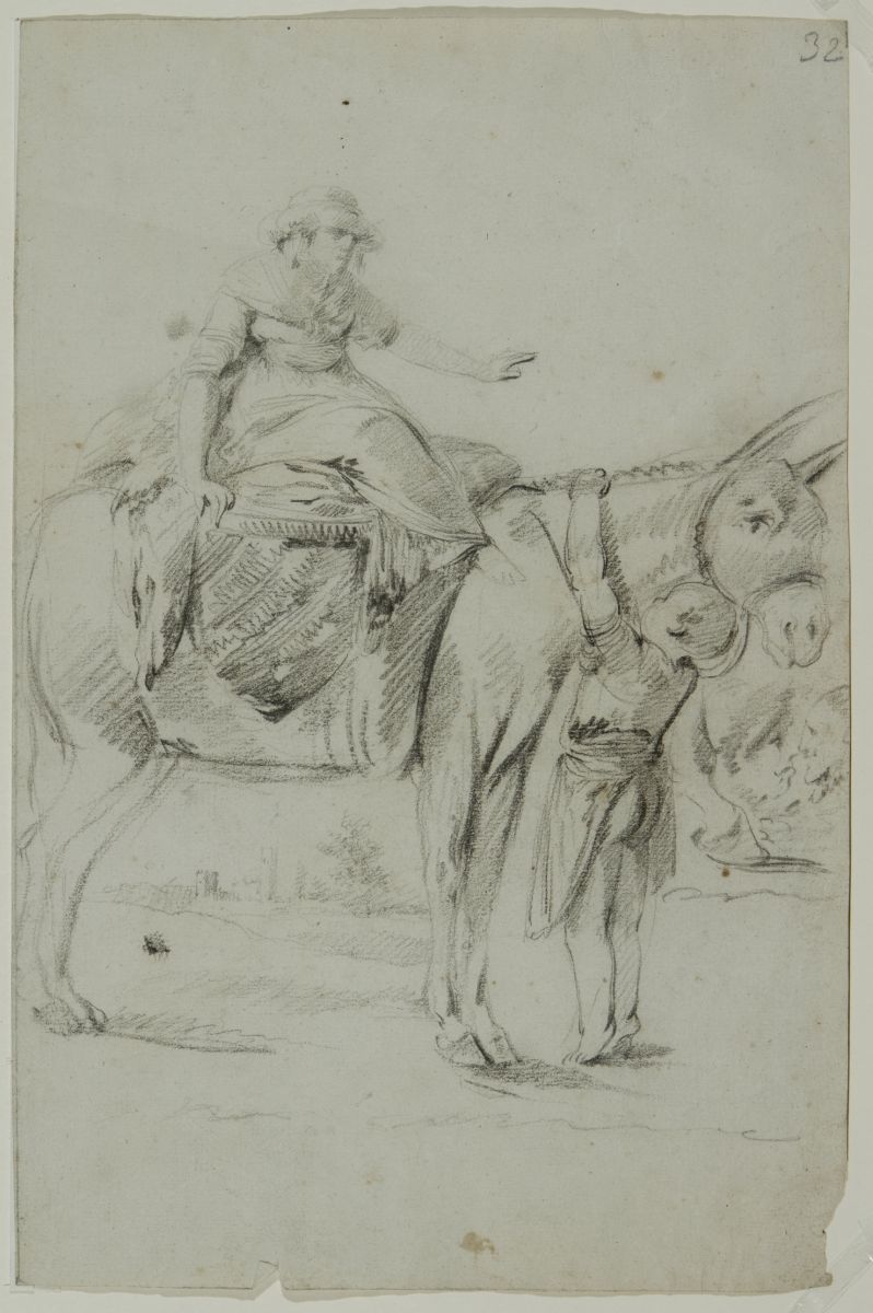 Paysanne sur un âne avec un enfant