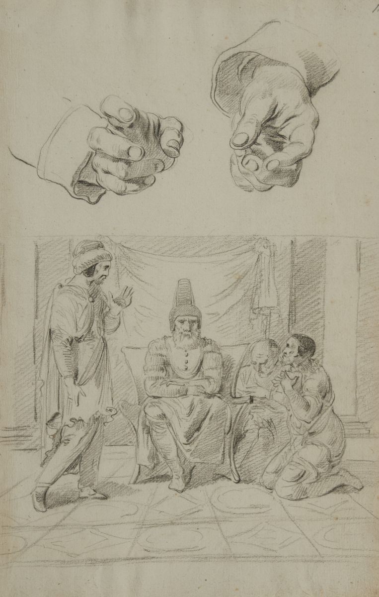 Etude de mains et scène indéterminée