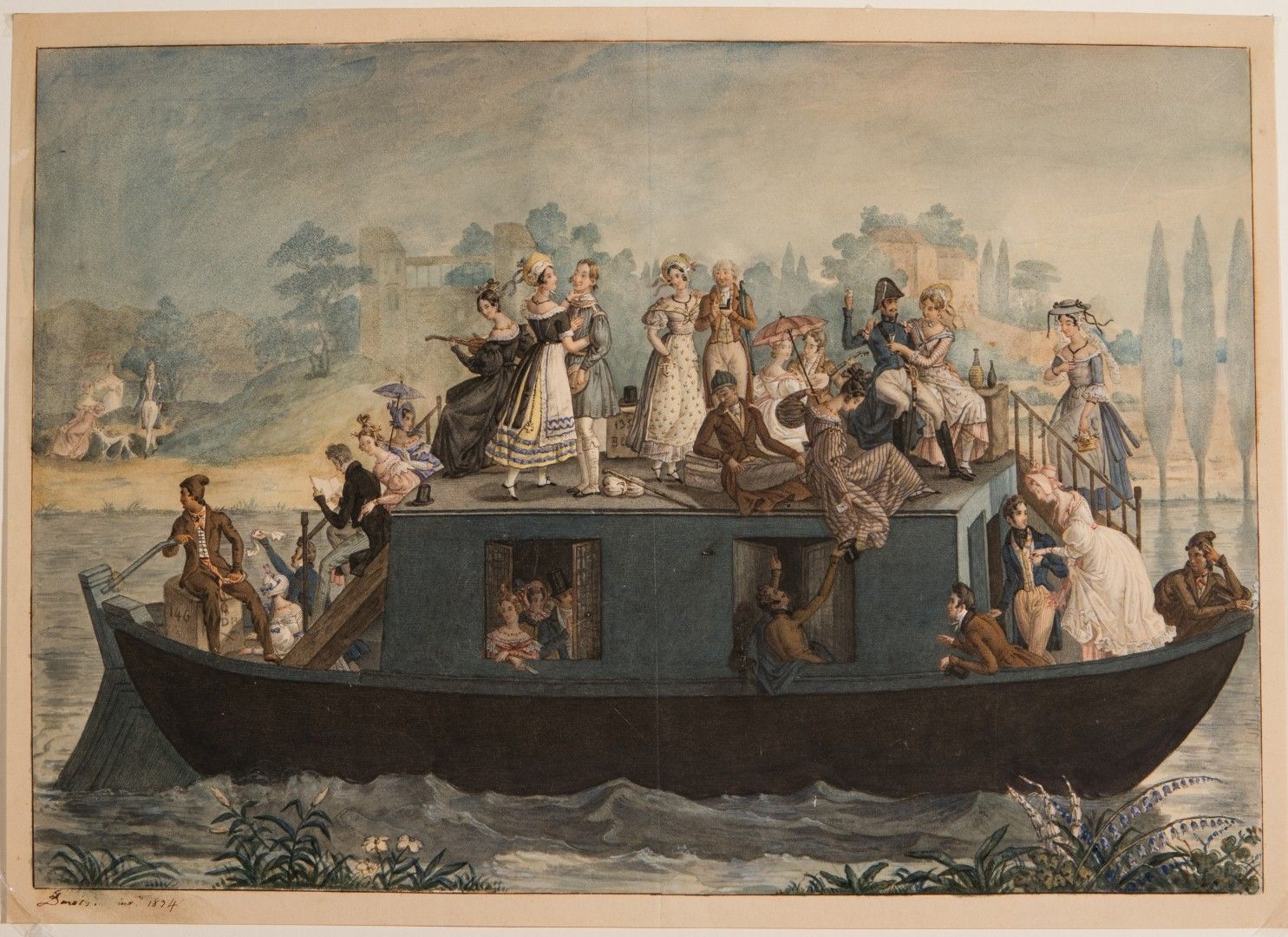 Animés de nombreuses figures en costumes de 1830 (titre inscrit)