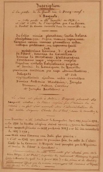 Inscription trouvée à la porte de Grand'Rue à Bourgneuf