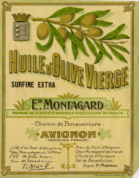 Avignon : étiquette d'huile d'olive