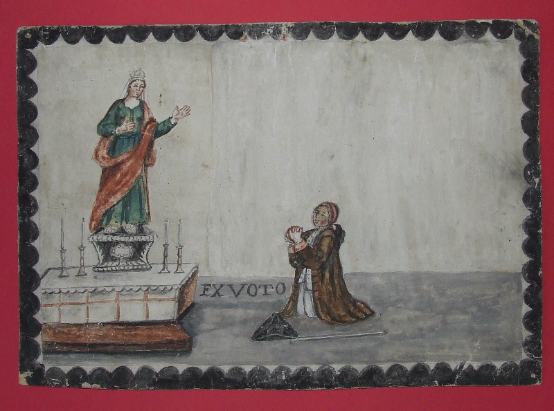 Homme en prière devant la Vierge ; Ex voto de Michel Barret