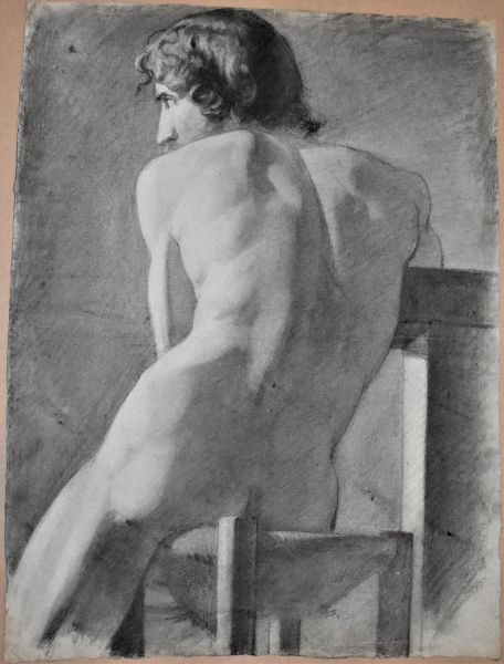 Académie d'homme assis de dos (recto) ; Académie d'homme debout tourné vers la droite (verso)