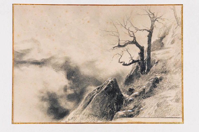 Paysage (rochers et arbres dénudés) [titre attribué]