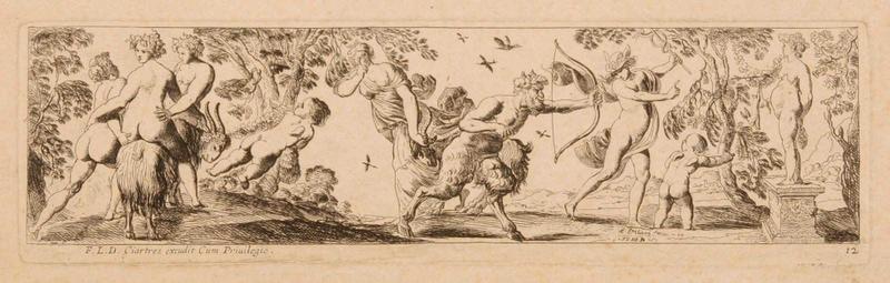 Frises romaines des cortèges sacrificiels et des bacchanales (12) : Satyre décochant une flèche