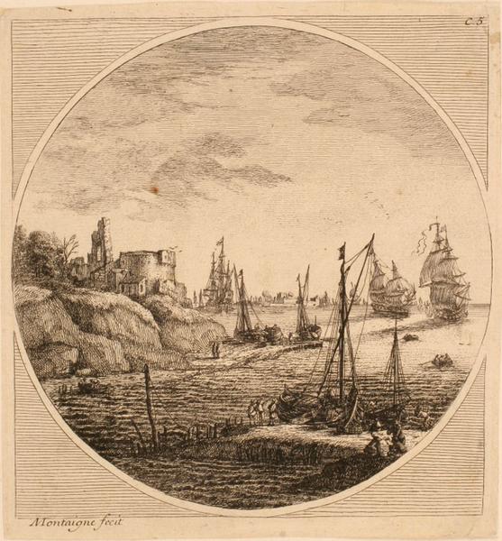 Petit port de mer à la tour ruinée