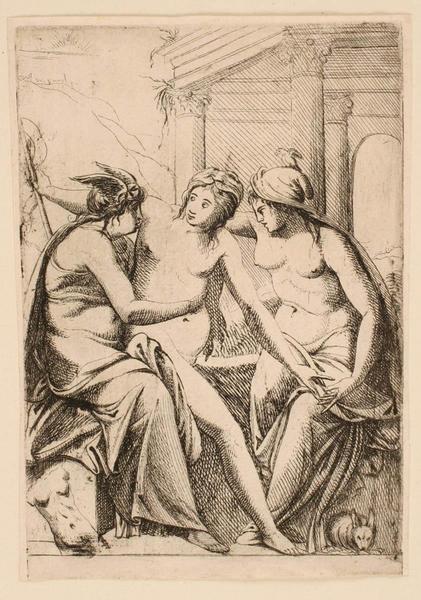 L'Architecture, la Peinture et la Sculpture discutant devant un temple