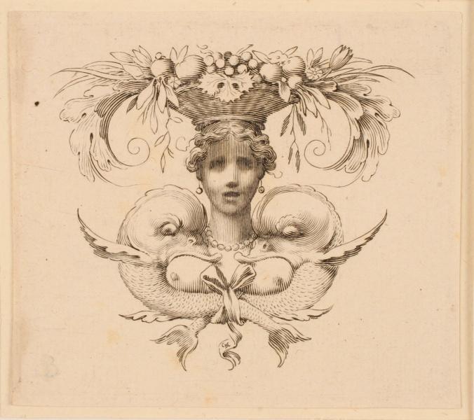 Cul-de-lampe orné d'un masque féminin (Cul-de-lampe dessiné pour l'Imprimerie royale)