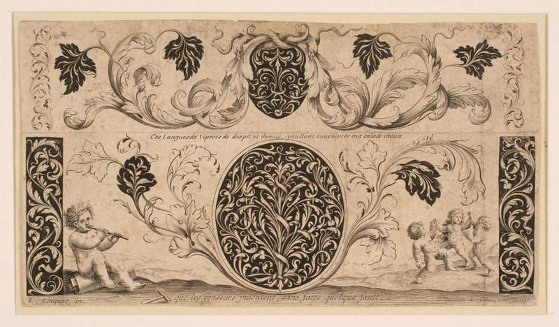 Rinceaux et motifs blancs sur fond noir