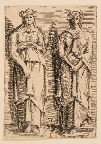 Deux figures féminines en pied