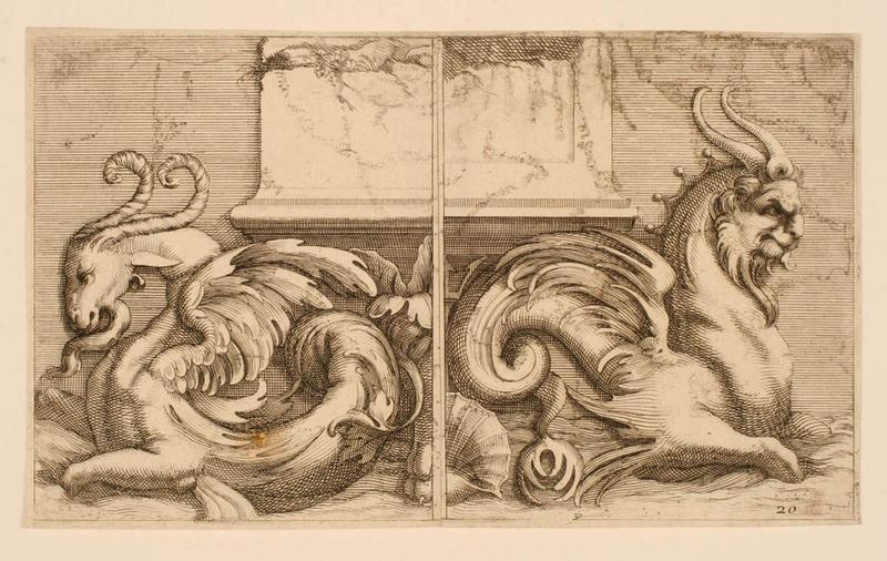 Capricornes servant de base à une colonne