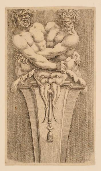 Terme composé par deux hommes se tenant enlacés de face