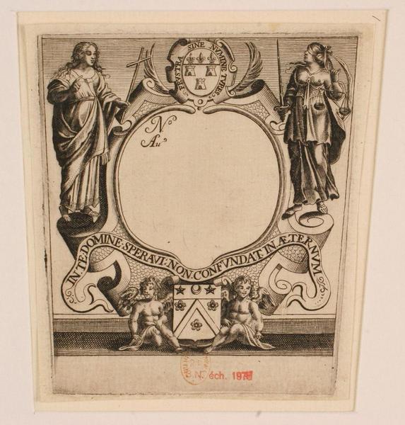 Cartouche flanqué de la Religion et de l'Ignorance