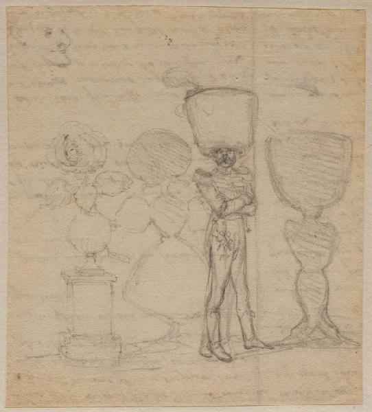 Une rose dans un vase, son ombre en femme, et un grenadier, son ombre en calice ; au verso : fragment d'une lettre à Grandville
