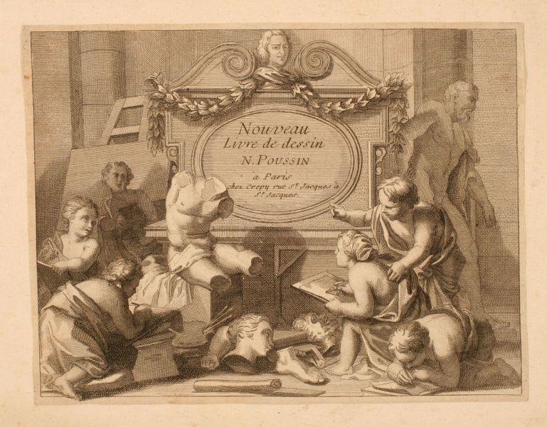 Frontispice d'un recueil intitulé : Nouveau / Livre de dessin / N. Poussin