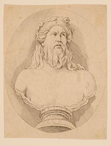 Buste d'homme barbu couronné de fleurs