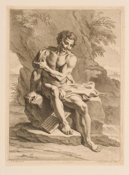 Recueil de diverses académies : Académie d'homme assis avec une flûte de Pan