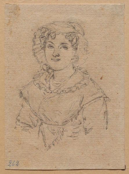 Jeune femme en bonnet vue de face ; au verso : traits de mine de plomb