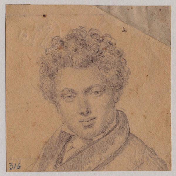 Portrait de jeune homme écoutant ; au verso : miniature d'homme dans un ovale