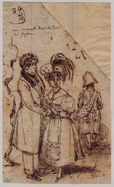 Une amourette dans les coulisses de Feydeau ; au verso : additions à la plume