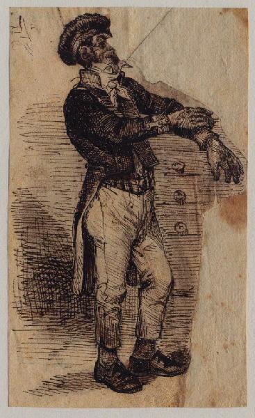 Un homme à tête de singe se retroussant une manche (au verso : tête à la mine de plomb)