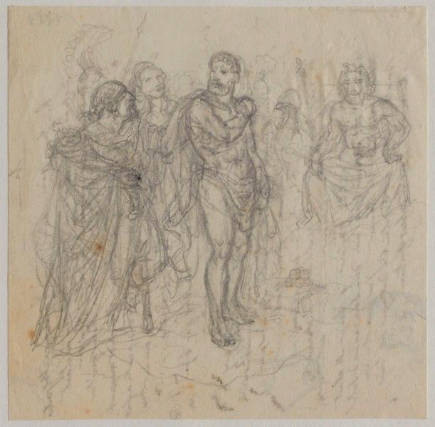 Une journée à Rheculanum : Assemblée de dieux devant Jupiter ; au verso : fragment de lettre à l'encre et tête