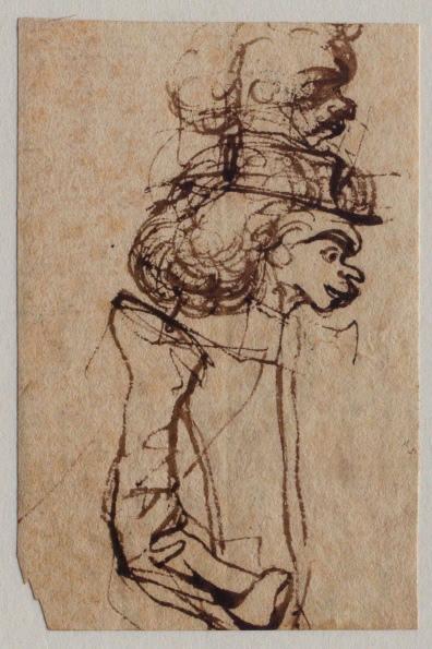 Un jeune homme caricaturé de profil ; au verso : fragment d'une lettre à l'encre