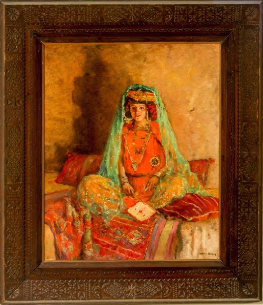 Ouled Nail de Biskra (Maurice Bompard la désigne dans ses carnets comme 'Femme jaune (Ouled Naïl Biskra)'.)