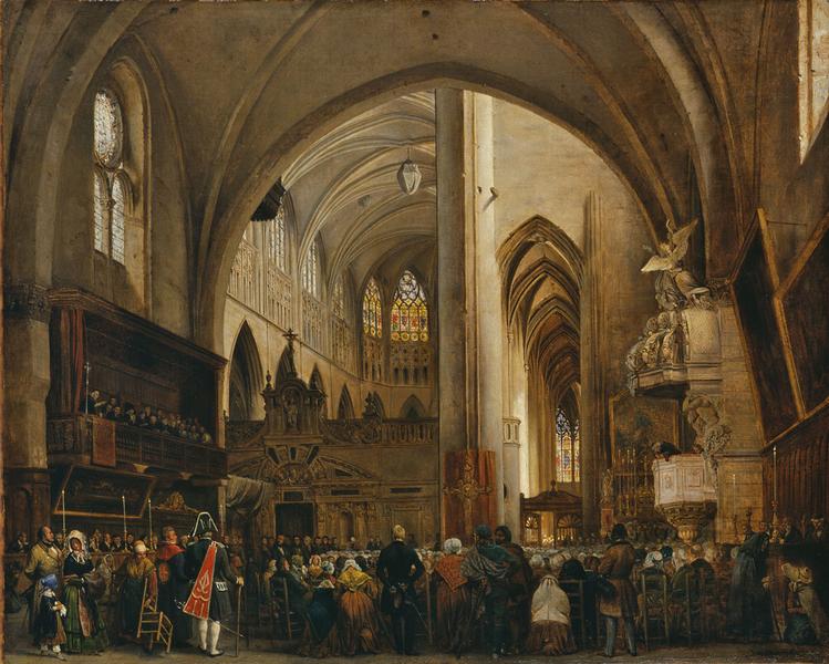 Vue intérieure de la cathédrale Saint-Etienne de Toulouse pendant un office