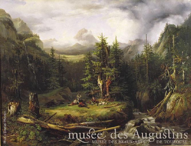 Vue du Pic du Midi de Pau et de la forêt de Gabas (Basses-Pyrénées)