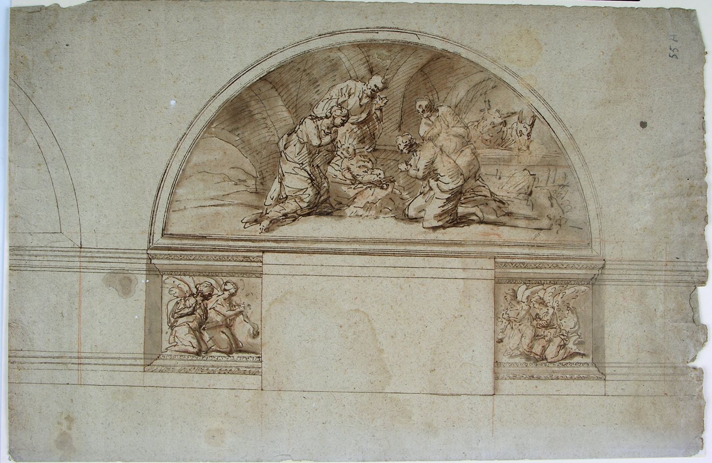 [Adoration des bergers à la crèche et anges adorateurs]