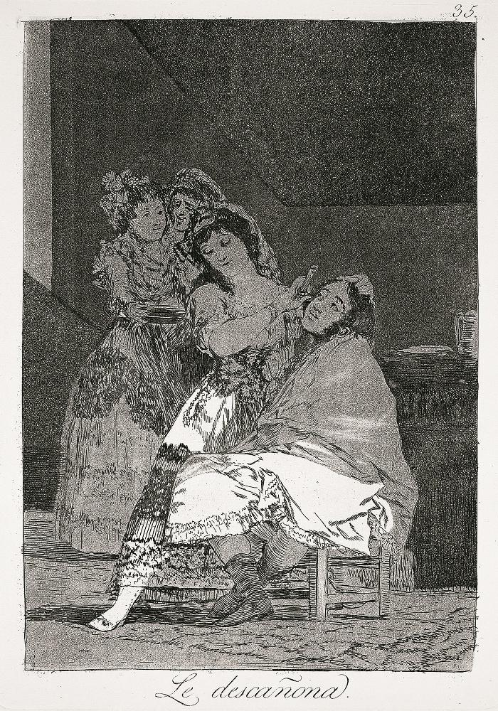 Les Caprices (Planche 35) : Elle le plume ; Le descañona