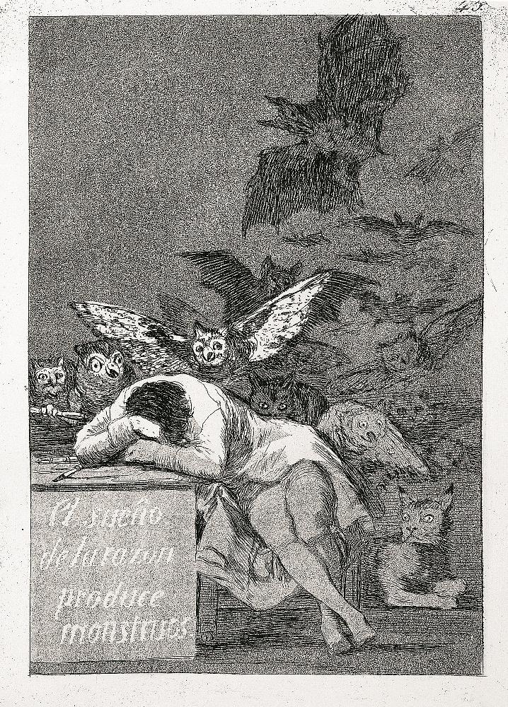 Les Caprices (Planche 43) : Le Sommeil de la raison produit des monstres ; El Sueño de la razon produce monstruos