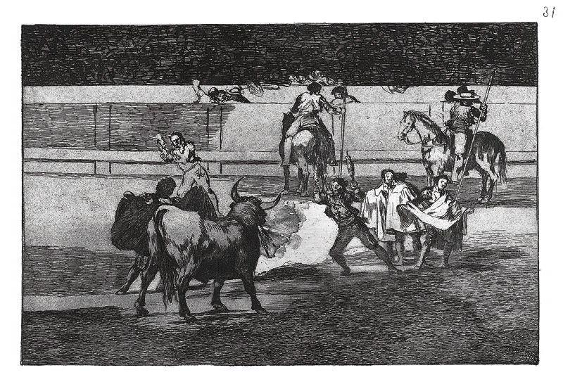 La tauromachie (Planche 31) : Banderilles de feu ; Banderillas de fuego