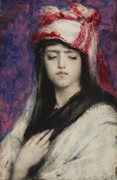 Jeune femme aux yeux baissés