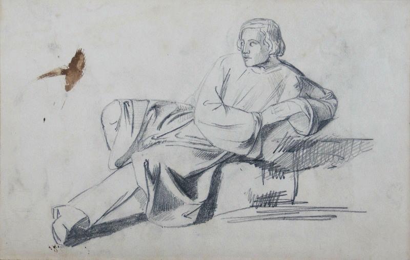 Personnage à demi allongé et accoudé